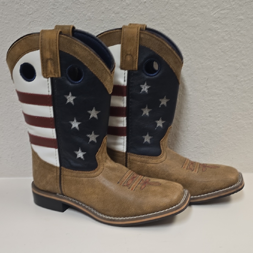 Kids SIZE 3 Patriotic Cowboy Boots with Stars and Stripes